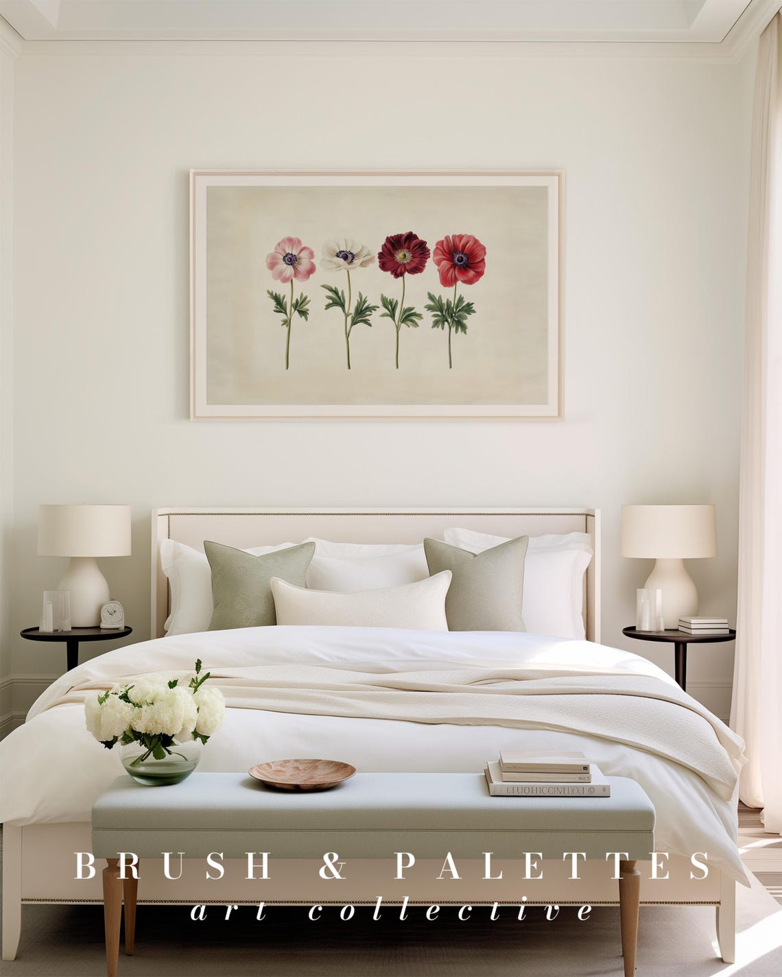 Four Anemone Flowers Vintage Botanical Study Cream Background Poster - Image 3