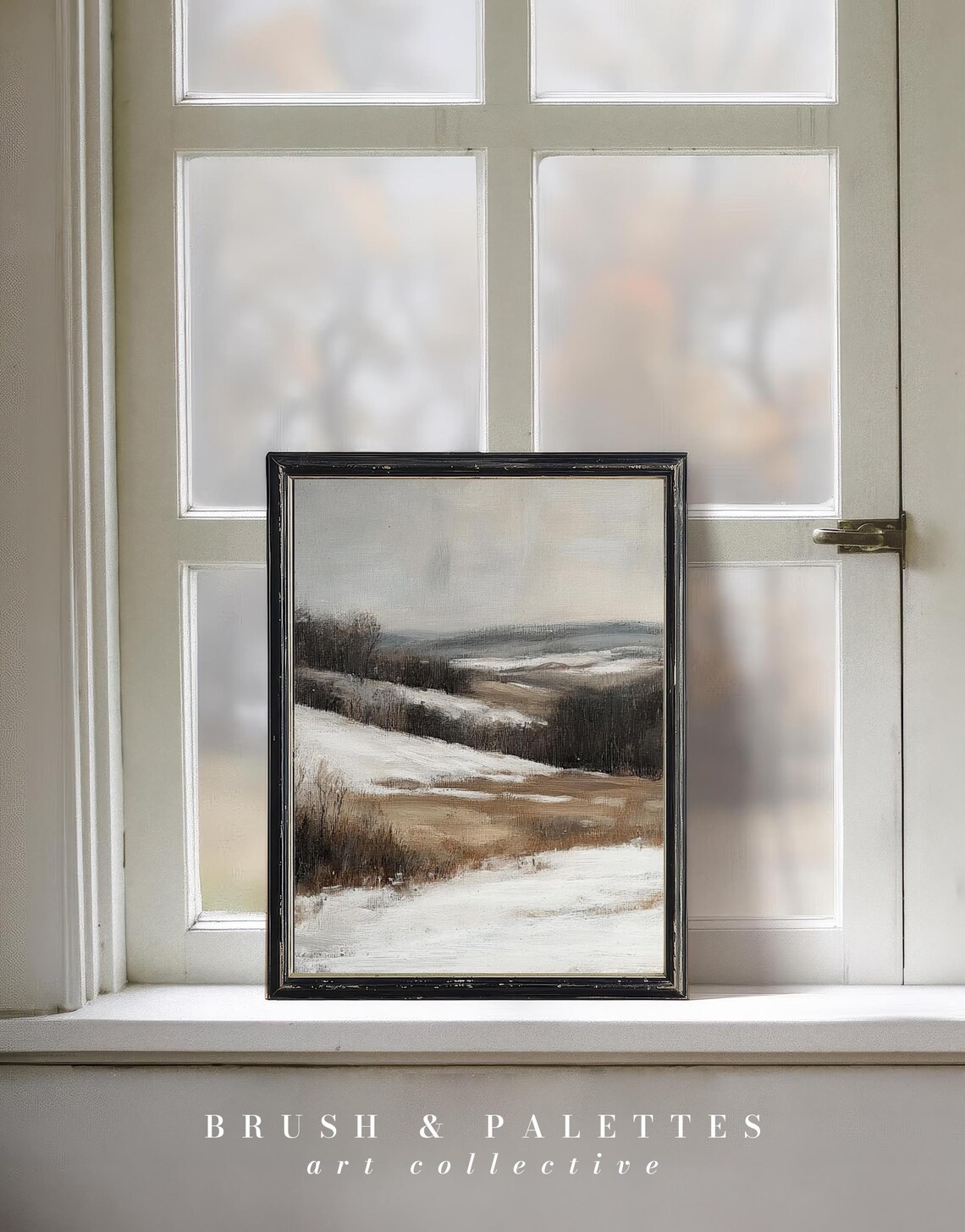 Snowy Winter Countryside Landscape Oil Painting Rustic Field Wall Art - Image 3
