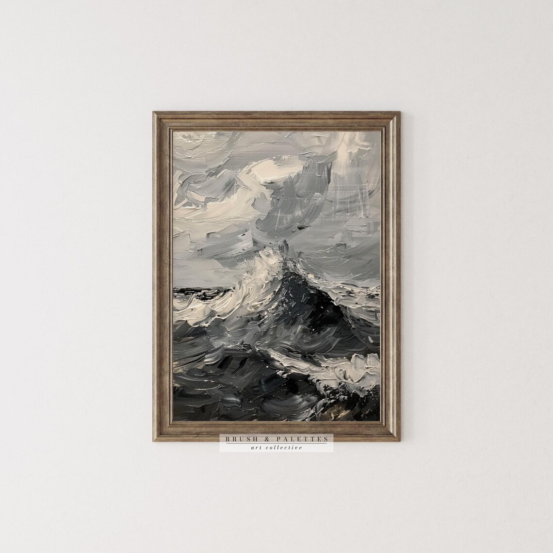 Black and White Ocean Wave Abstract Seascape Impasto Painting Poster - Image 3