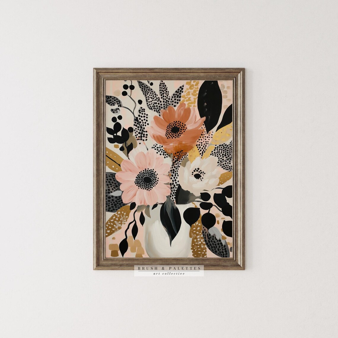 Blush and Gold Abstract Floral Vase Modern Botanical Art Poster - Image 3