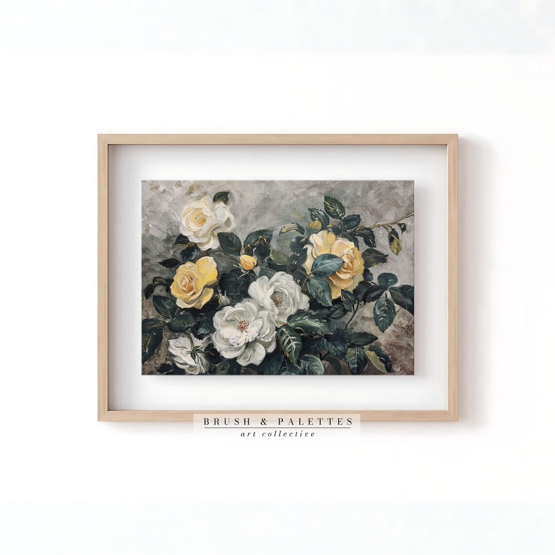 White And Yellow Roses Vintage Floral Painting Romantic Poster - Image 2