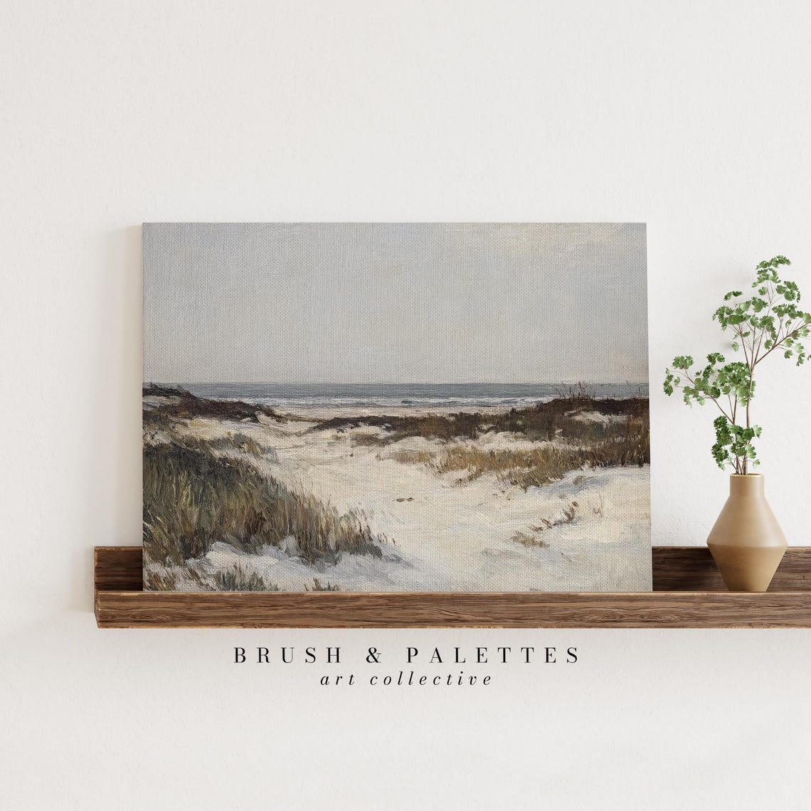 Sandy Dune Path To Calm Sea Winter Coastal Landscape Painting Poster - Image 3