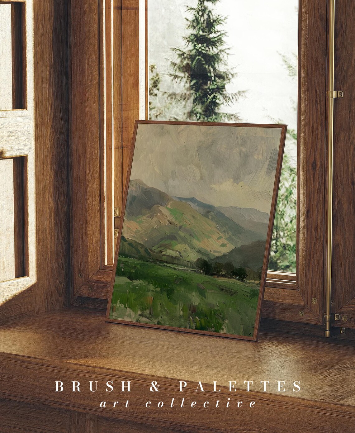 Green Mountain Meadow Valley Impressionist Oil Painting Nature Poster - Image 2