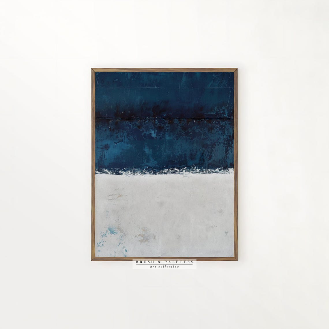 Deep Navy Blue Abstract Minimalist Japandi Textured Painting Print - Image 3