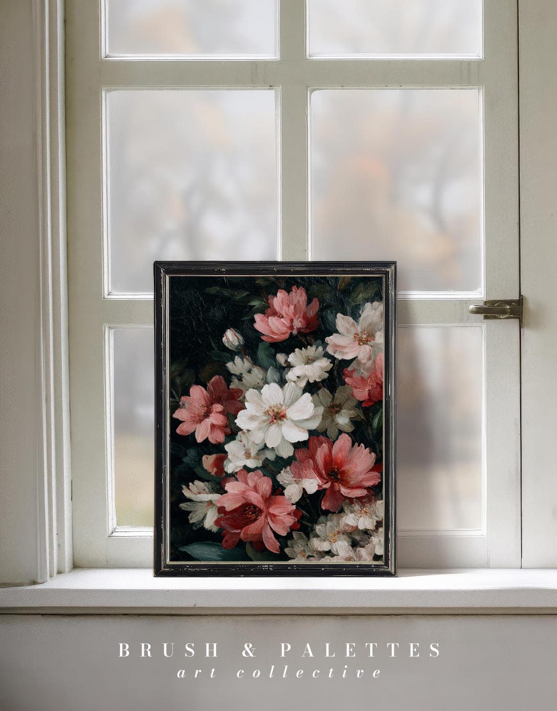 Vintage Pink White Floral Print, Botanical Still Life - Image 3