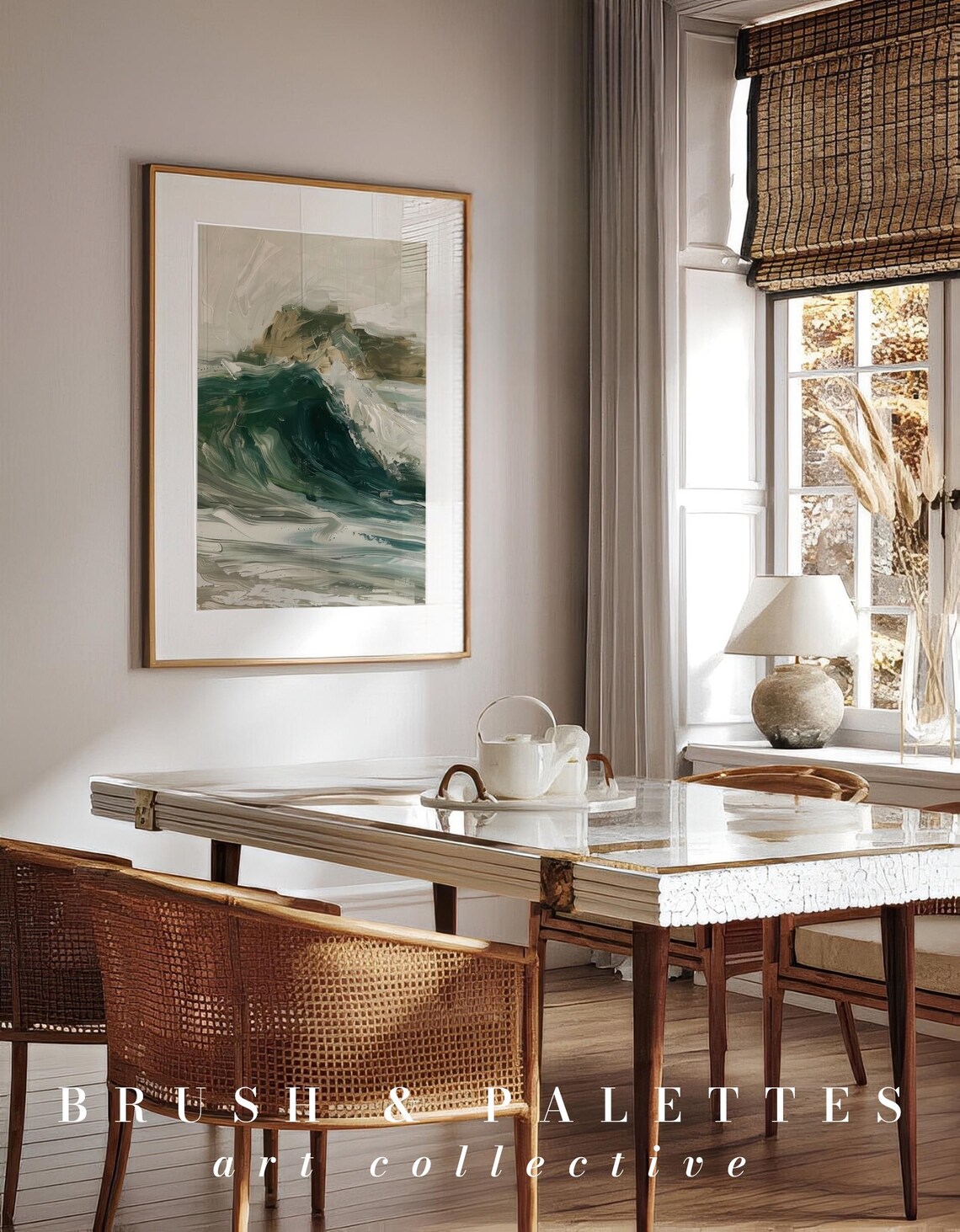 Sage Green Abstract Ocean Wave Painting Neutral Coastal Wall Art - Image 2
