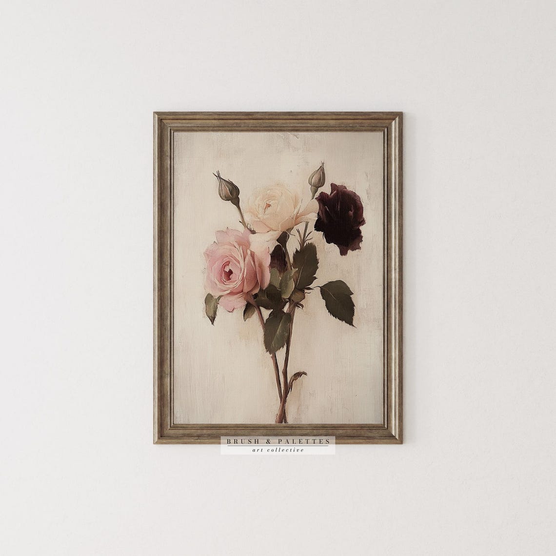 Vintage Rose Trio Oil Painting Art Print - Image 3