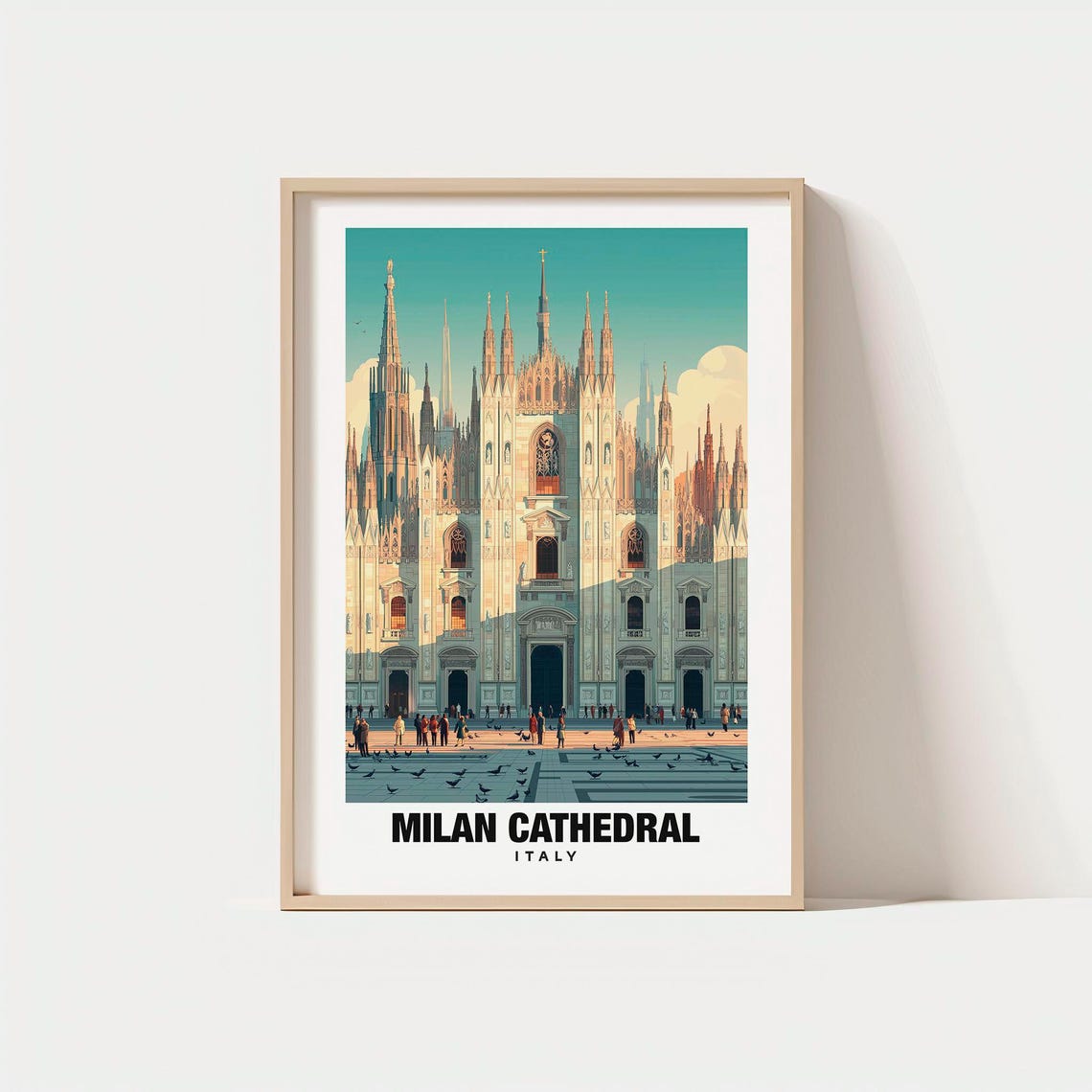 Milan Cathedral Italy Gothic Duomo Facade Piazza Travel Poster