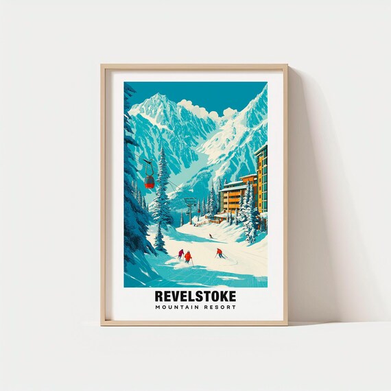 Revelstoke Mountain Resort Gondola Snowy Vintage Travel Poster