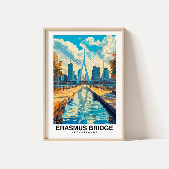 Erasmus Bridge Travel Print Wall Art Rotterdam Netherlands City Print Erasmus Bridge Travel Gift Erasmus Bridge Poster Travel Gift