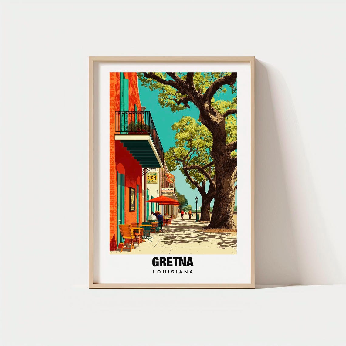 Gretna Louisiana Creole Street Balcony Cafes Oak Trees Poster