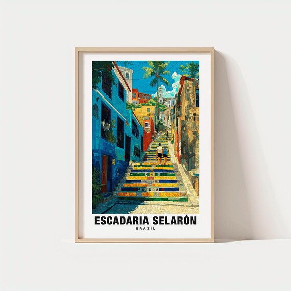 Escadaria Selarn Print Brazil Poster Colorful Steps Travel Art Scenic Views Rio De Janeiro Charm Artistic Beauty Cultural Landmark