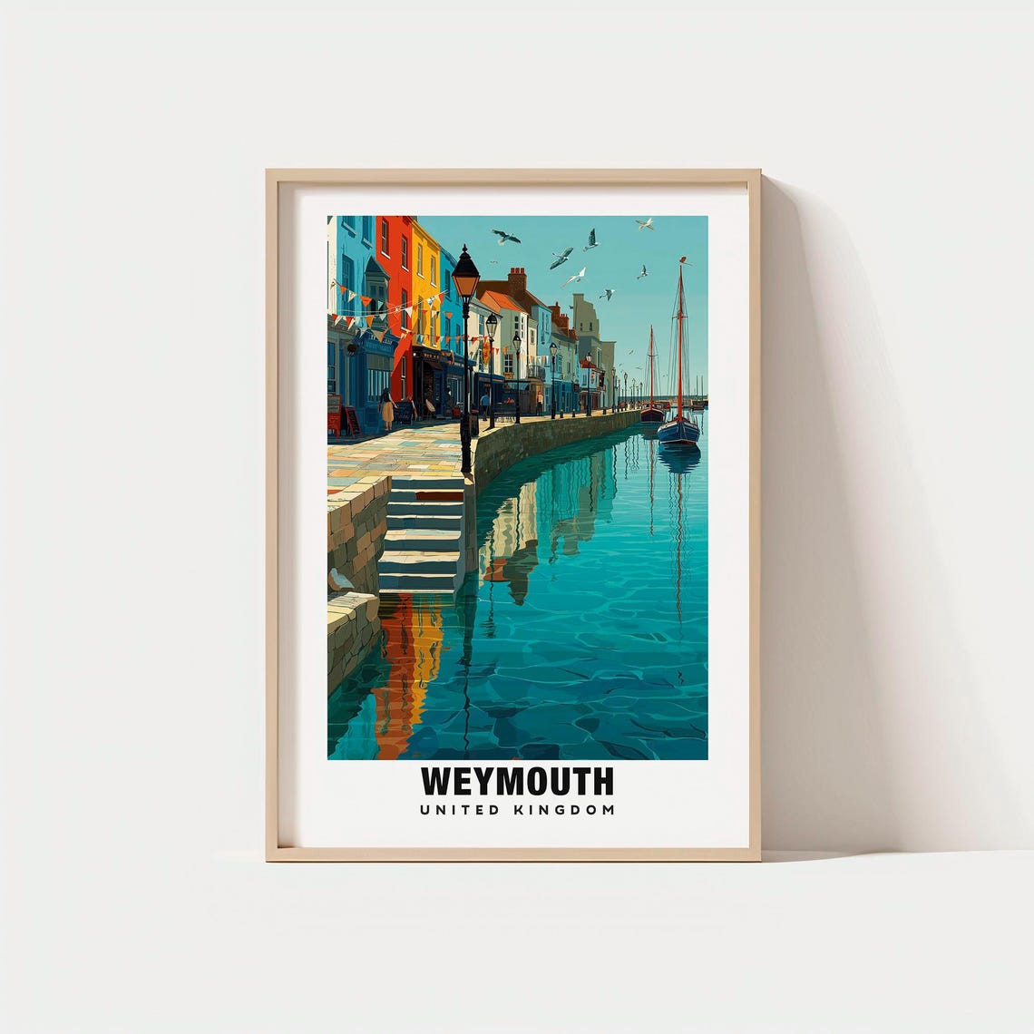 Weymouth United Kingdom Harbor Colorful Waterfront Sailboats Poster