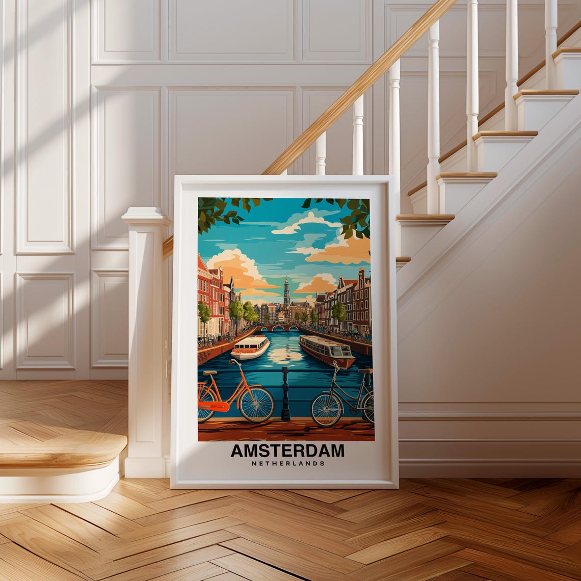 Amsterdam Print Netherlands Poster Travel Wall Art Cityscape Print Europe Poster Canal Art Urban Decor Scenic Print Travel Poster