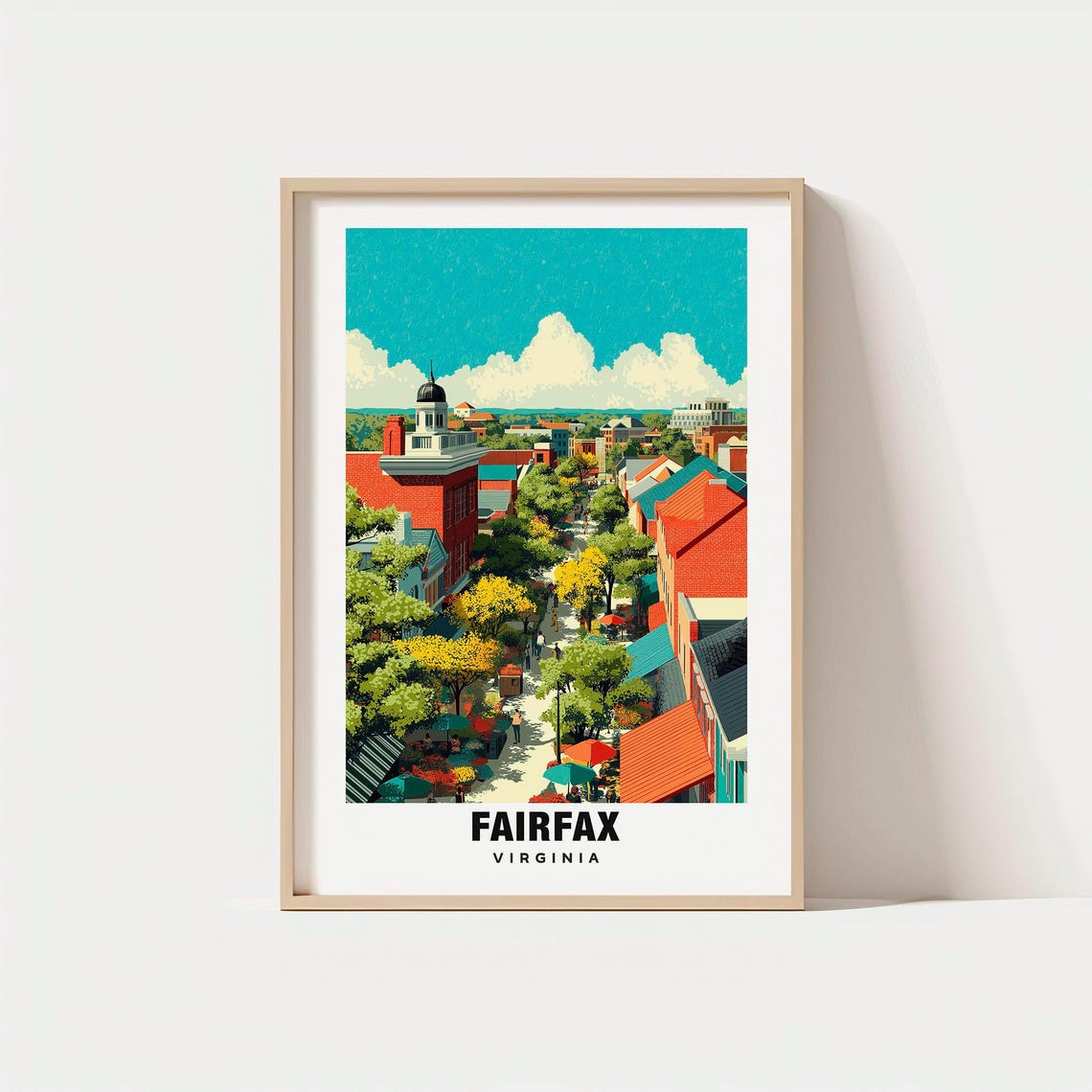 Fairfax Virginia Historic Town Street Brick Buildings Travel Poster