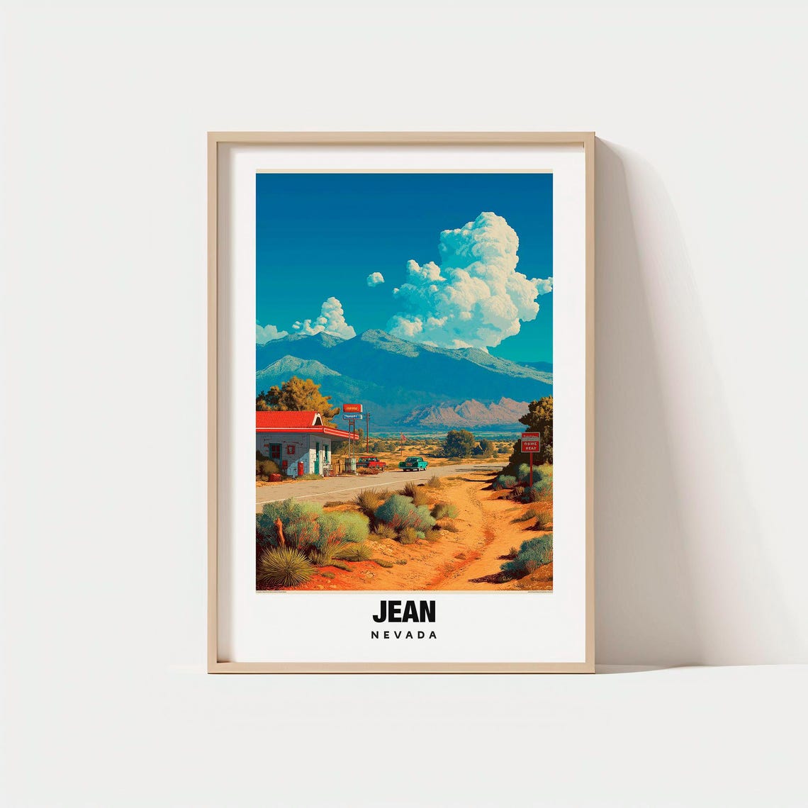 Jean Nevada Desert Gas Station Mountain Road Americana Poster