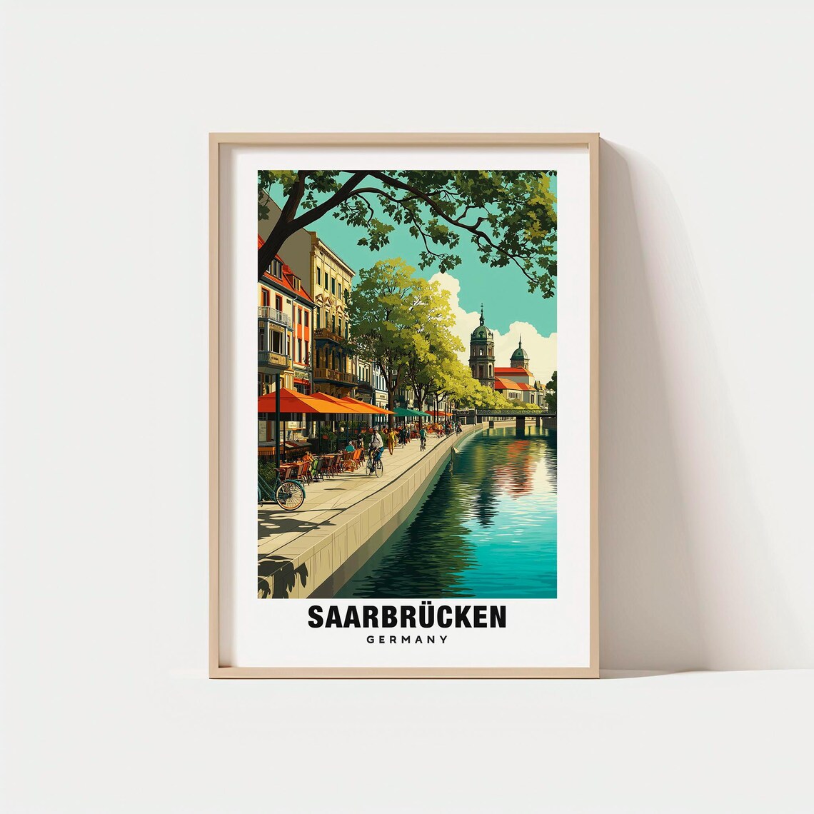 Saarbrücken Germany Riverside Promenade Church Towers Poster Art