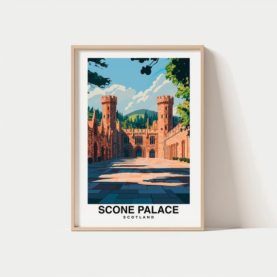 Scone Palace Print Travel Poster Scottish Art Historic Landmark Scenic Gardens Cultural Heritage Royal History Perthshire Charm