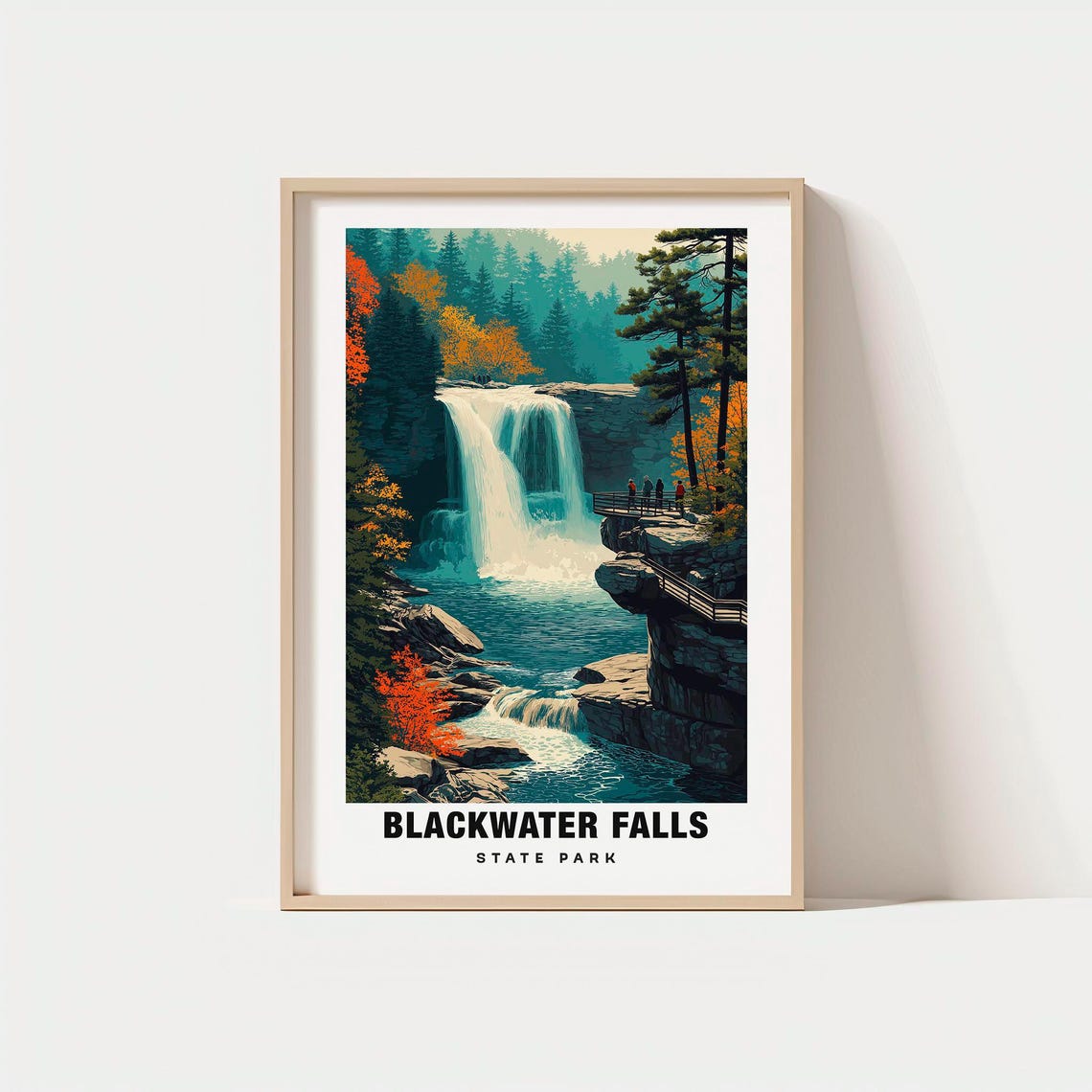 Blackwater Falls State Park Autumn Waterfall Vintage Travel Poster
