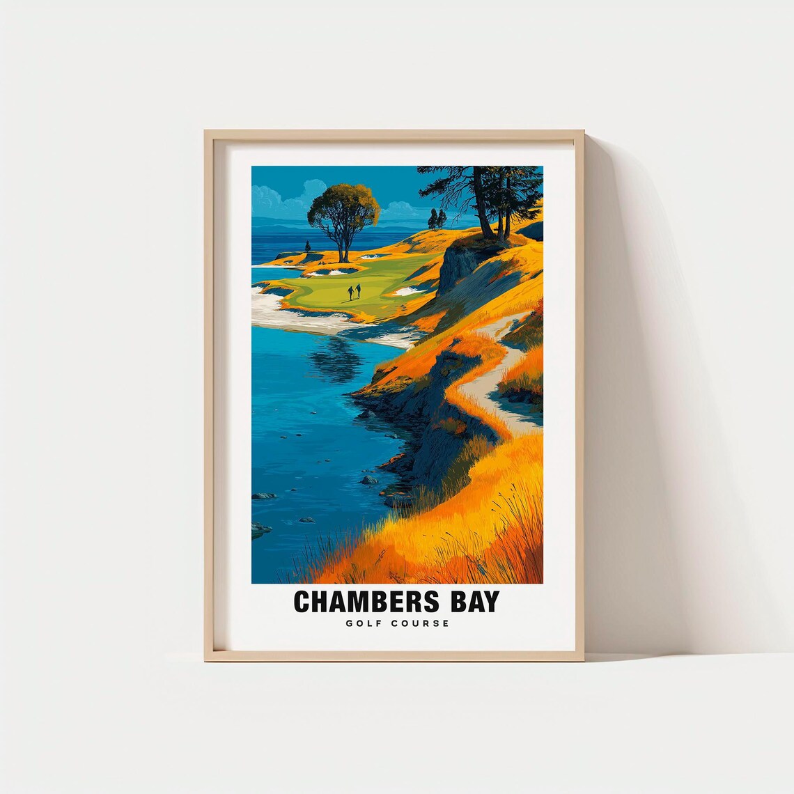 Chambers Bay Golf Course Travel Poster Coastal Cliffs Ocean Water View Art