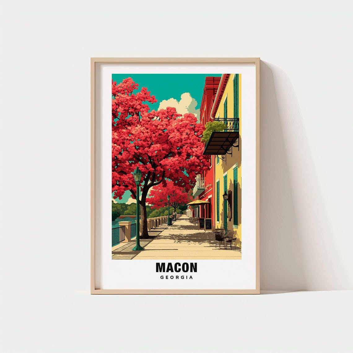 Macon Georgia Blooming Red Trees Riverside Promenade Art Poster