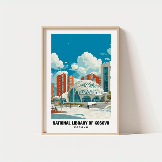 National Library of Kosovo Pristina Modern Dome Architecture Travel Poster