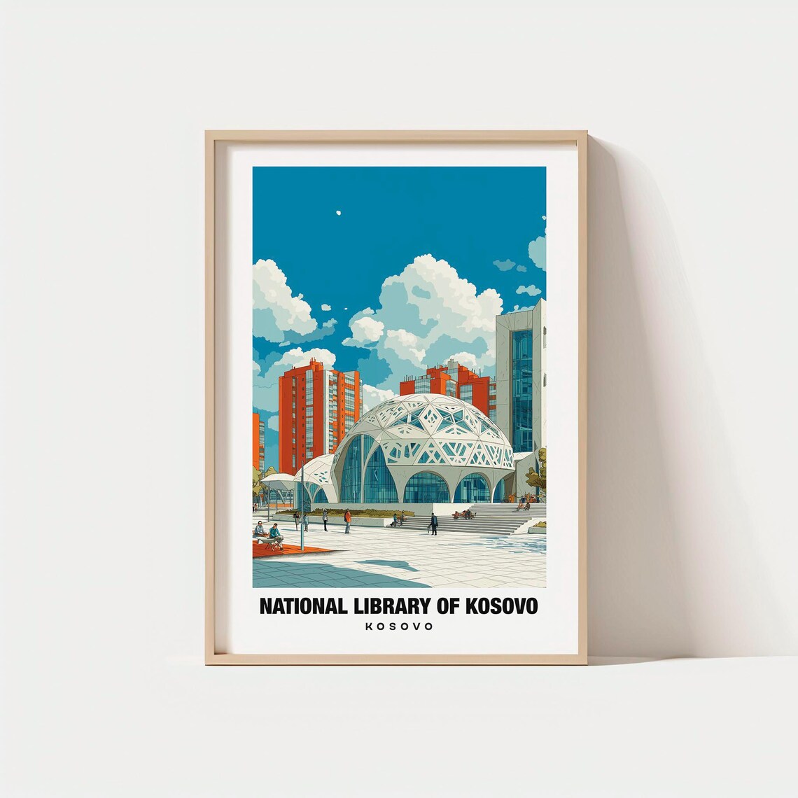 National Library of Kosovo Pristina Modern Dome Architecture Travel Poster