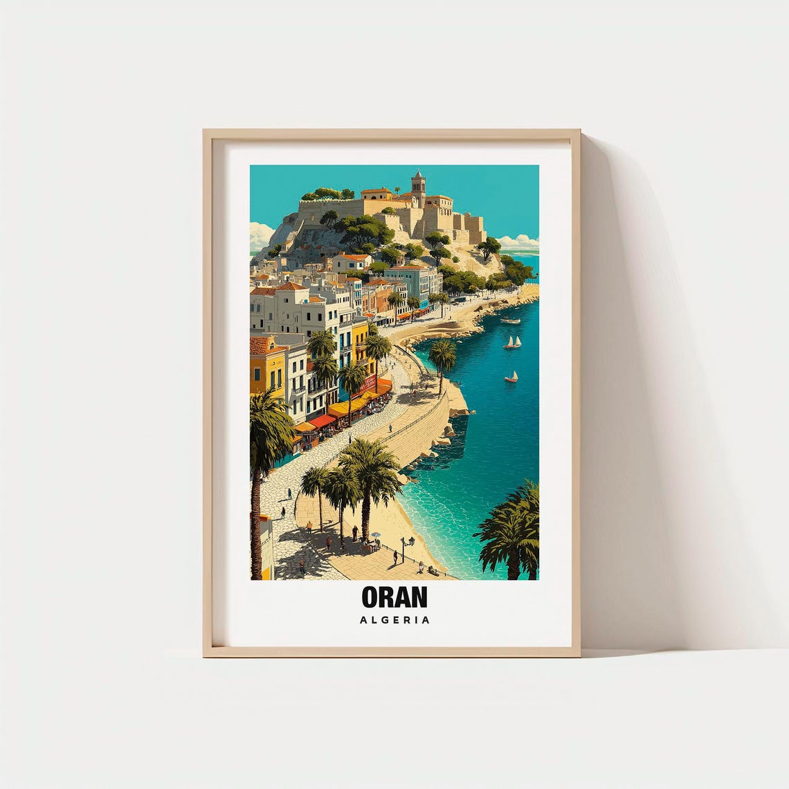 Oran Algeria Hilltop Fortress Seaside Promenade Travel Poster