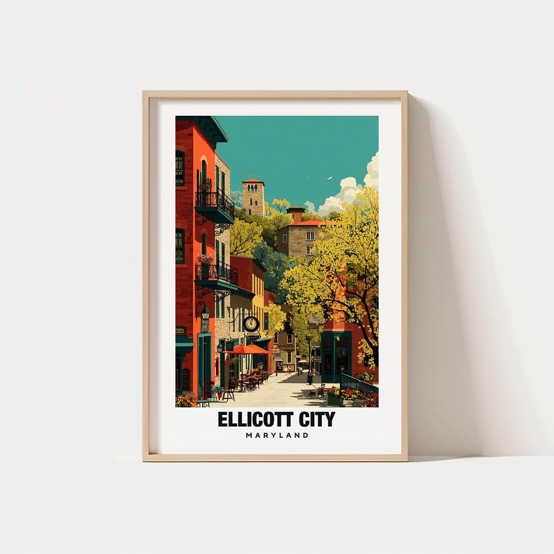 Ellicott City Maryland Historic Main Street Hillside Vintage Poster