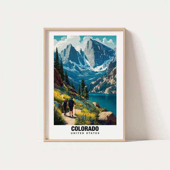 Colorado Print Travel Poster Rocky Mountain Art Scenic Views Outdoor Adventure Vibrant Cities Nature Parks Hiking Trails