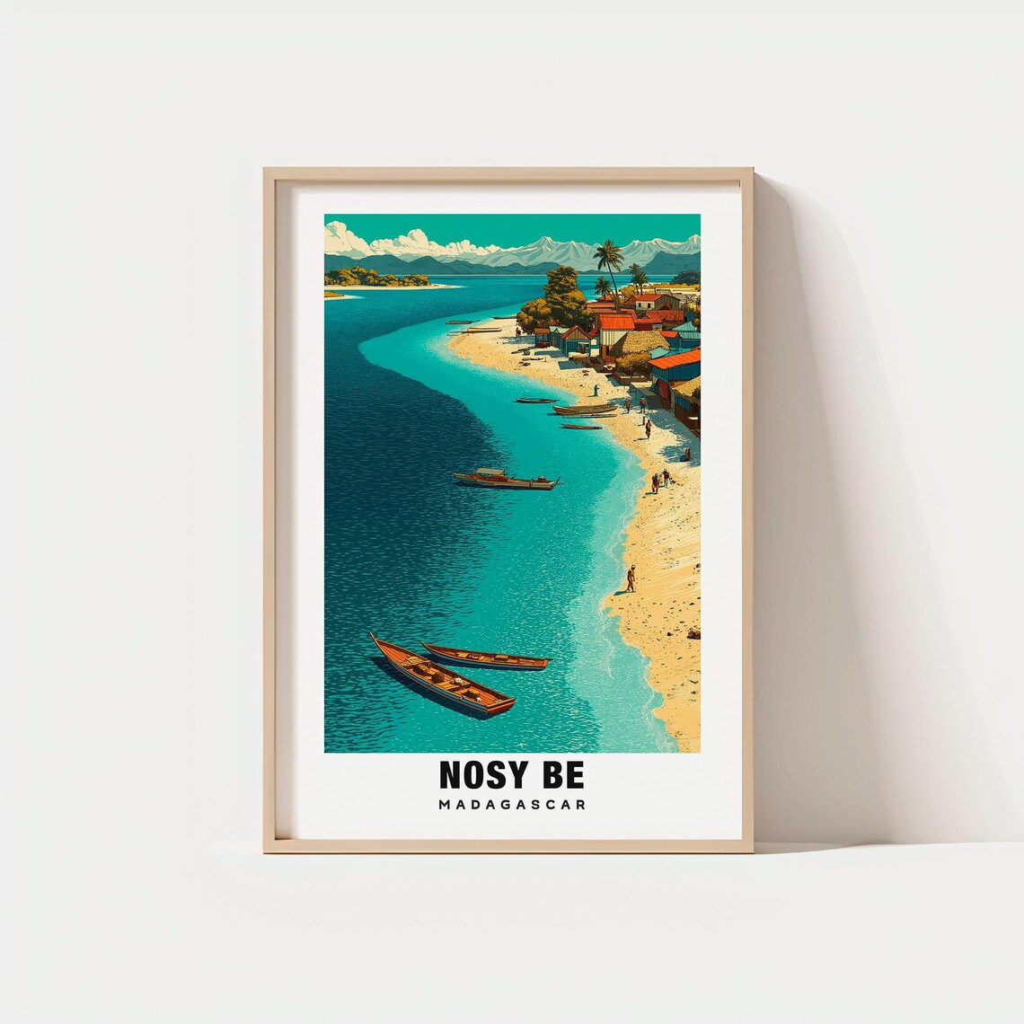 Nosy Be Madagascar Tropical Beach Village Vintage Travel Poster