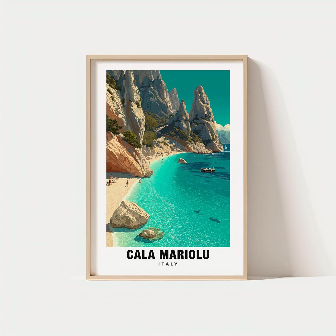 Cala Mariolu Italy Turquoise Cove Beach Vintage Travel Poster