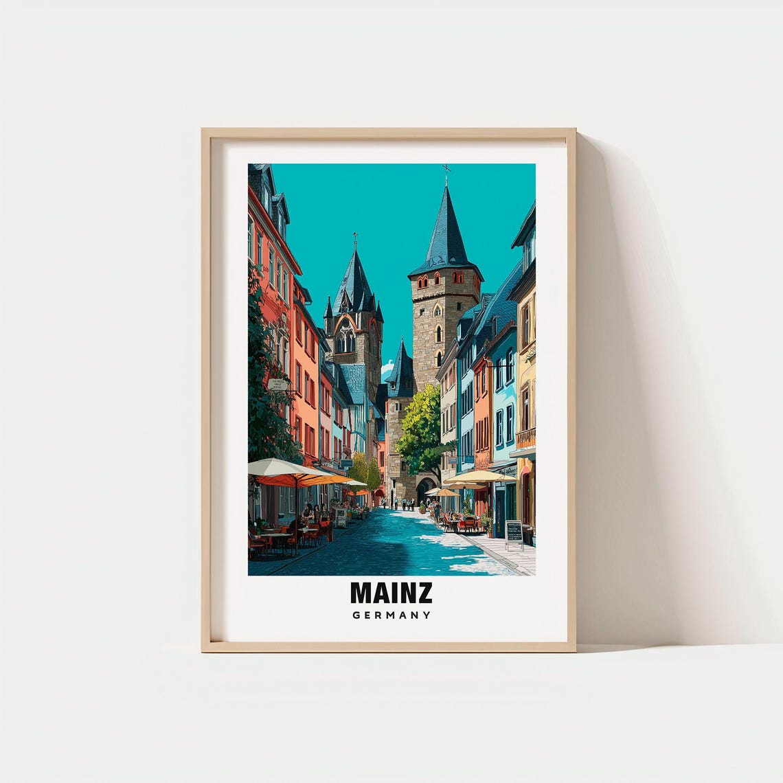 Mainz Germany Historic Old Town Cathedral Towers Street Travel Poster
