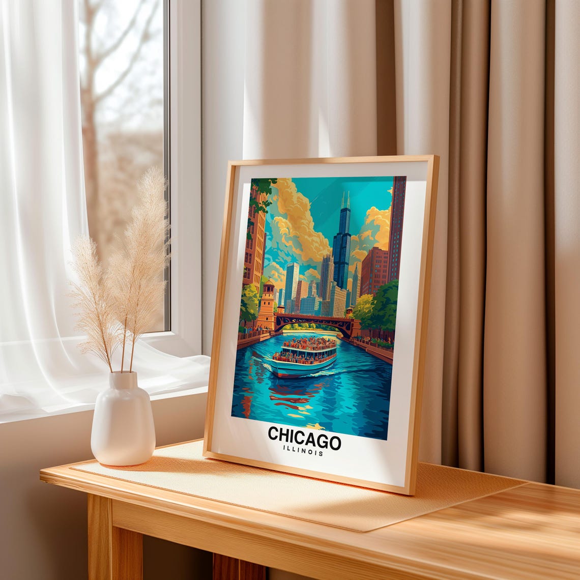 Chicago Usa Travel Print Wall Art Illinois Usa City Print Illinois Usa Travel Gift Illinois America Poster - Image 3