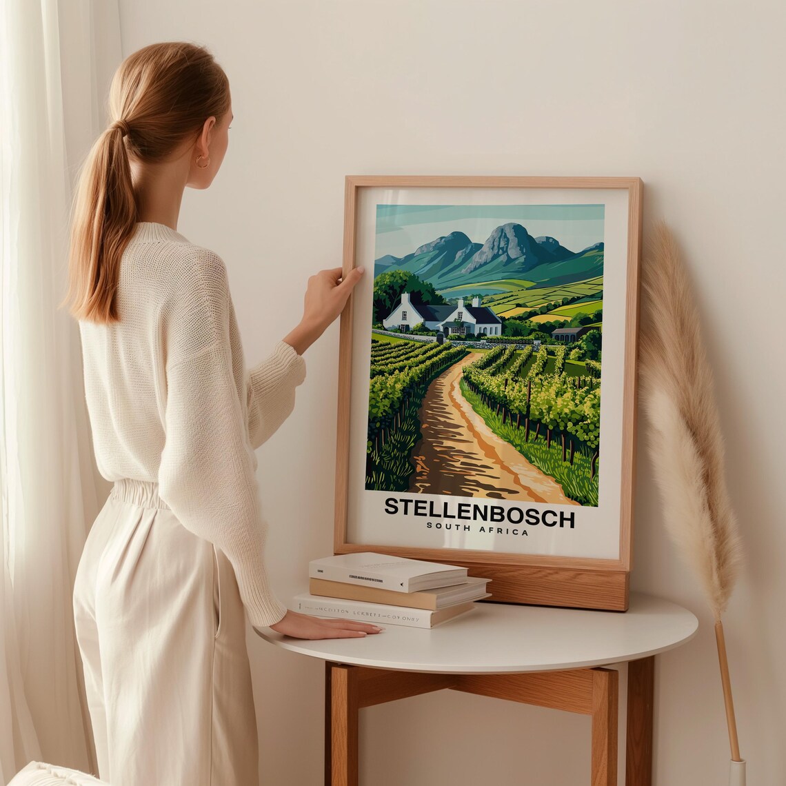 Stellenbosch South Africa Vineyard Estate with Mountains Travel Poster - Image 2