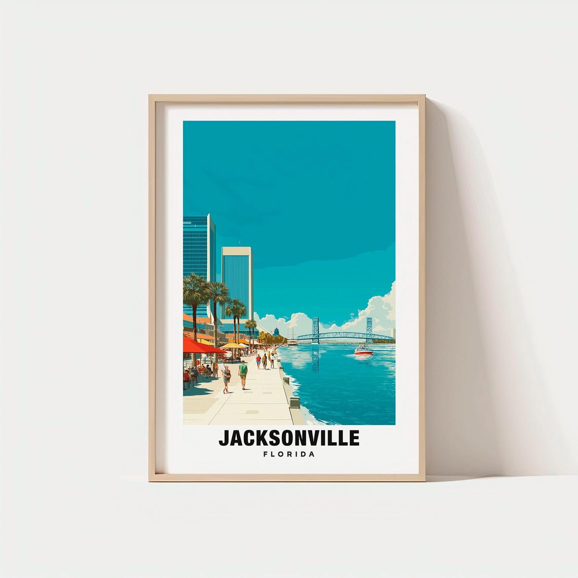 Jacksonville Florida Riverfront Promenade Skyline Bridge Poster