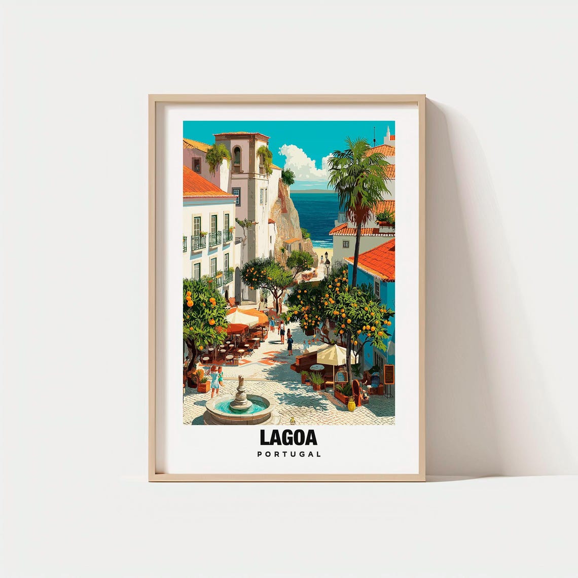 Lagoa Portugal Algarve Coastal Town Plaza with Orange Trees Poster