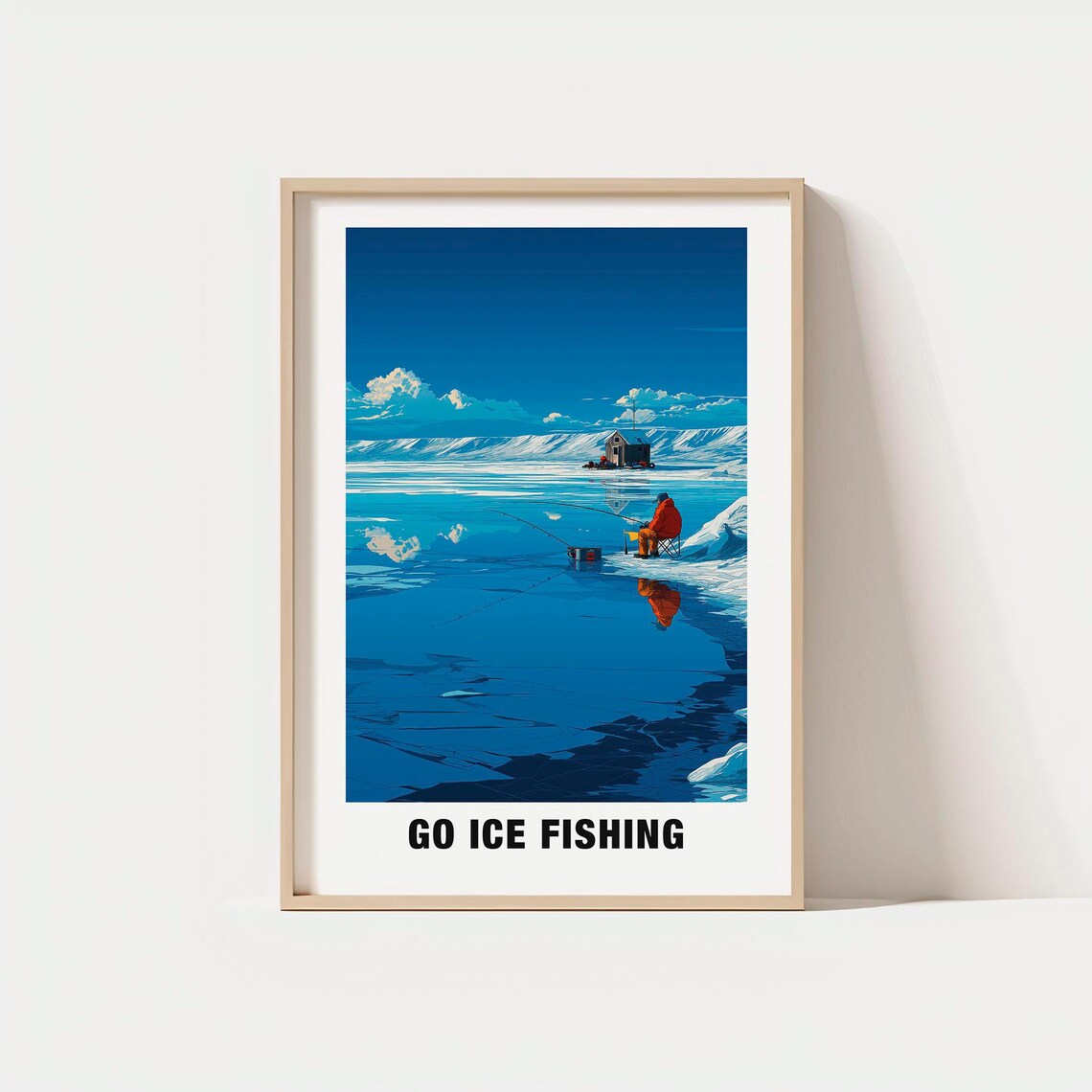Go Ice Fishing Frozen Blue Lake Lone Angler Winter Adventure Poster