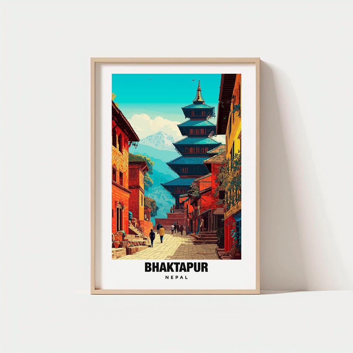Bhaktapur Nepal Pagoda Temple Himalaya Mountain View Travel Poster