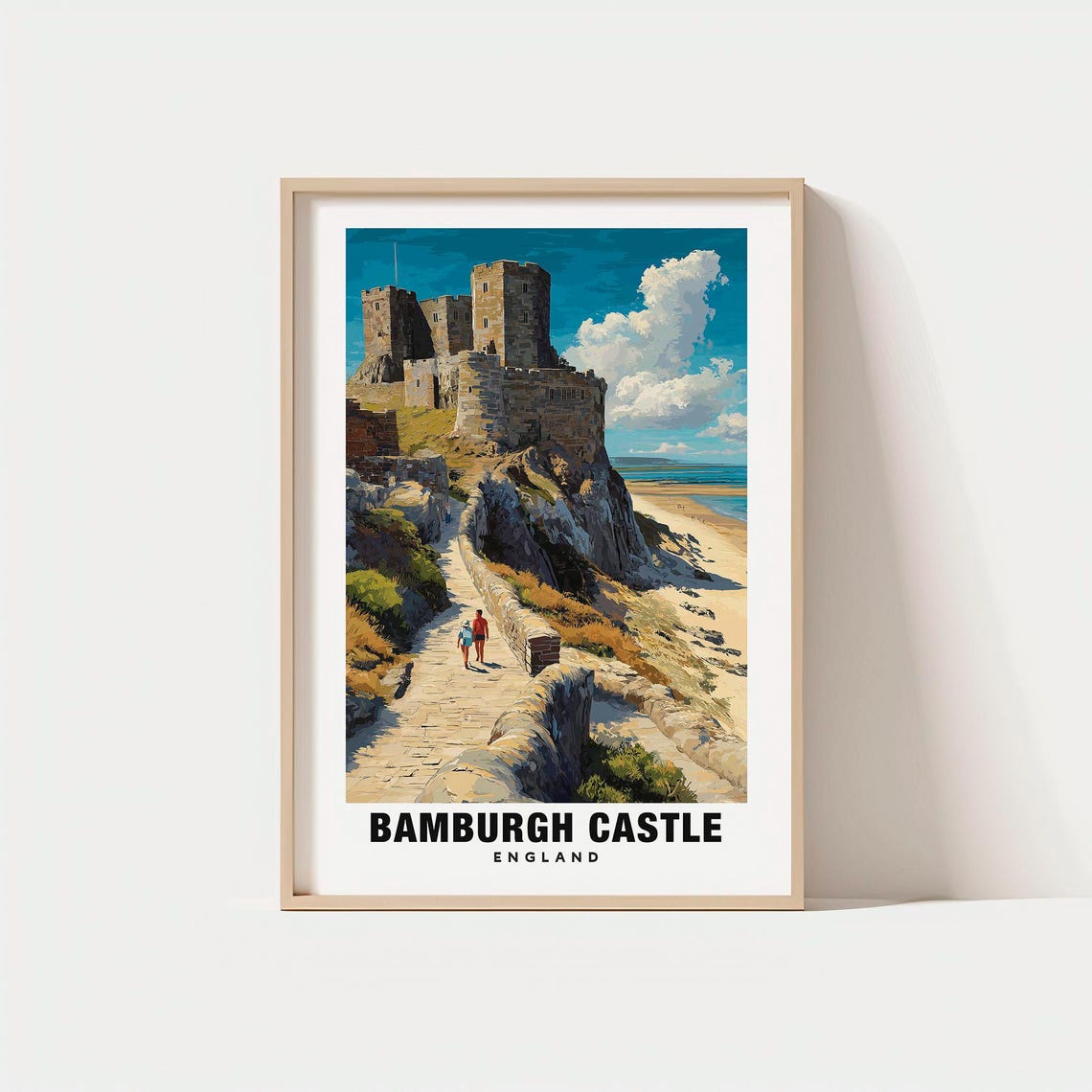 Bamburgh Castle England Coastal Fortress and Sandy Beach Poster