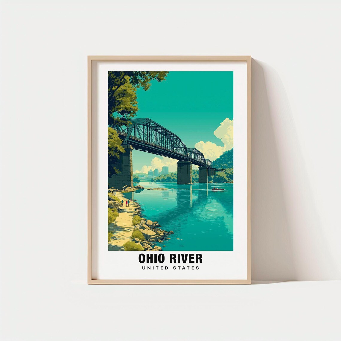 Ohio River Steel Bridge Scenic Crossing Vintage Travel Poster