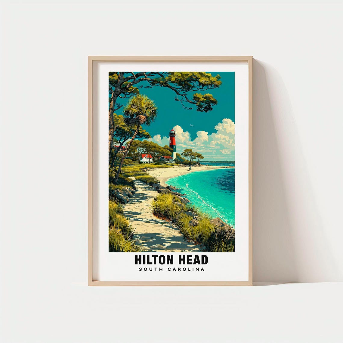 Hilton Head South Carolina Lighthouse Beach Path Vintage Travel Poster