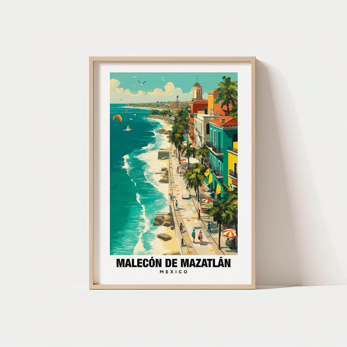 Malecón De Mazatlán Mexico Coastal Promenade Beach Retro Poster