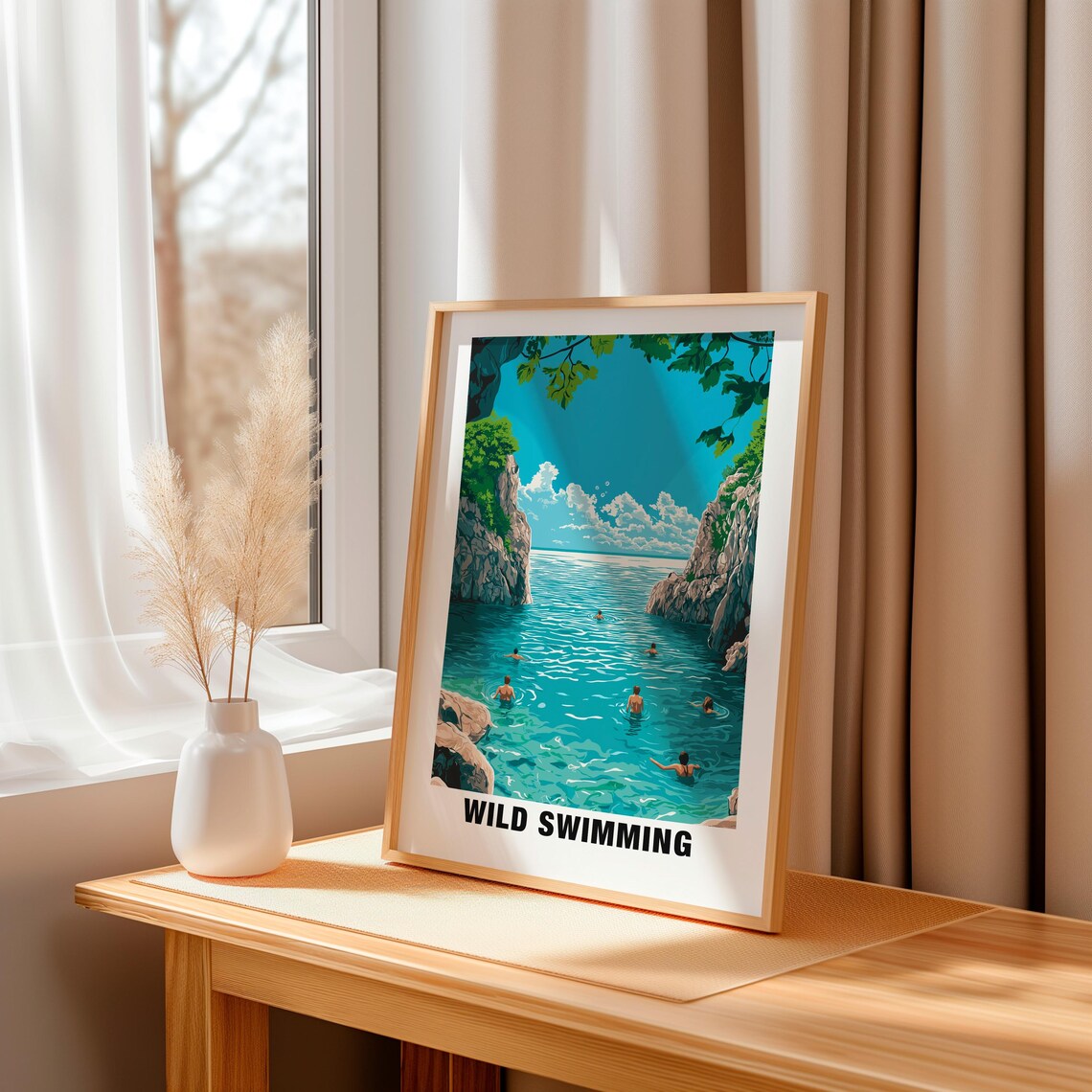 Wild Swimming Rocky Sea Cove Turquoise Summer Water Sport Poster - Image 3