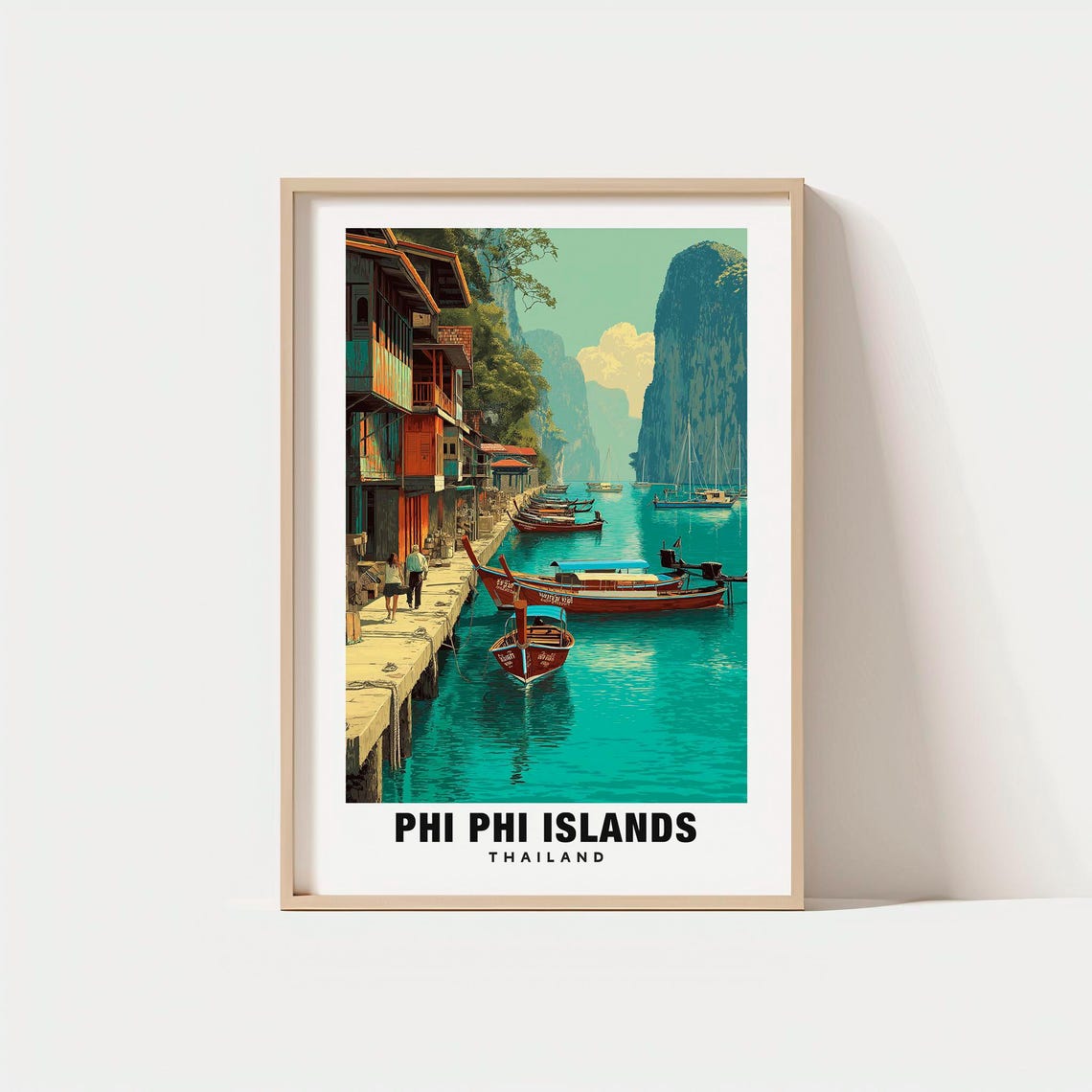Phi Phi Islands Thailand Longtail Boats Limestone Cliffs Poster