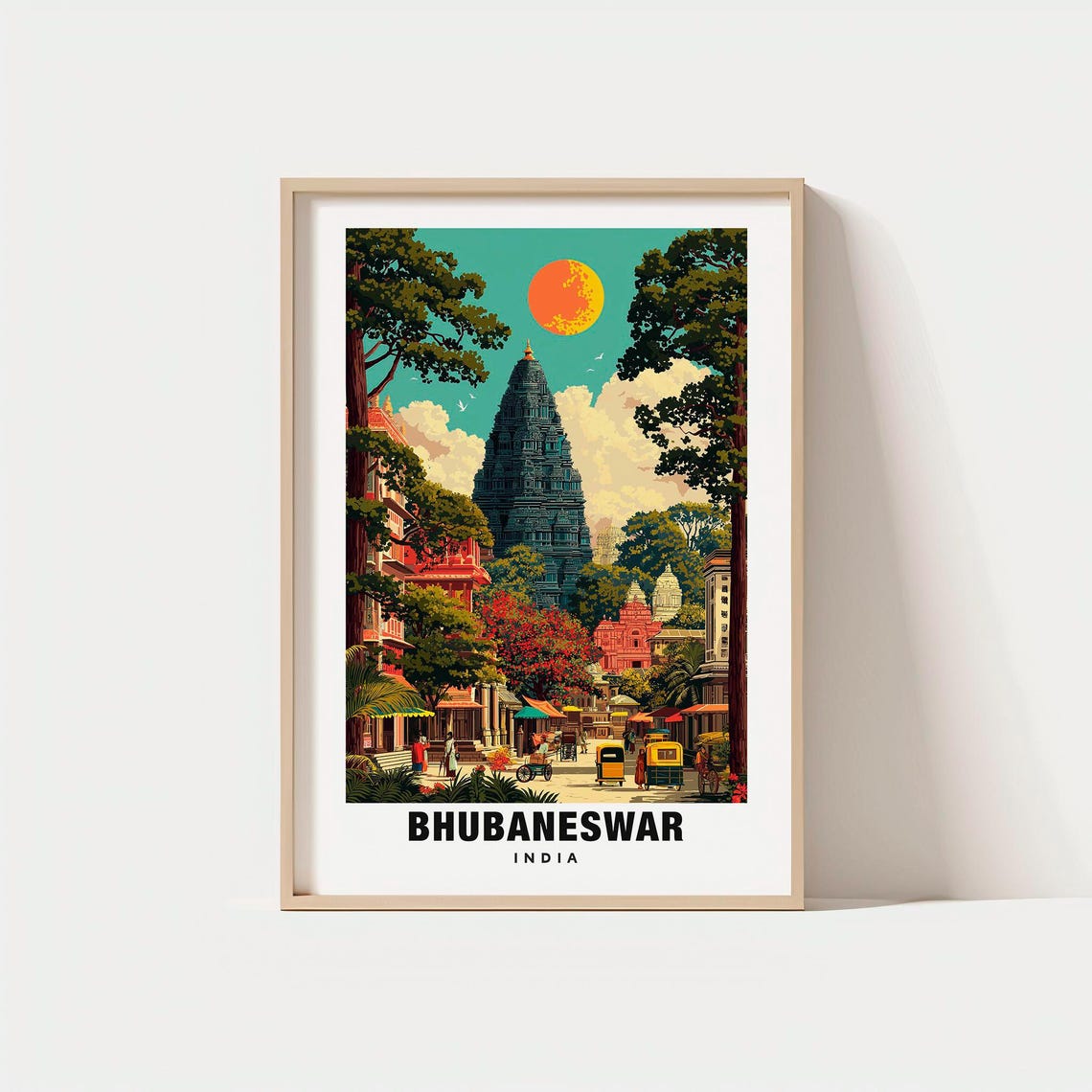 Bhubaneswar India Ancient Temple Tower Rickshaw Street Poster