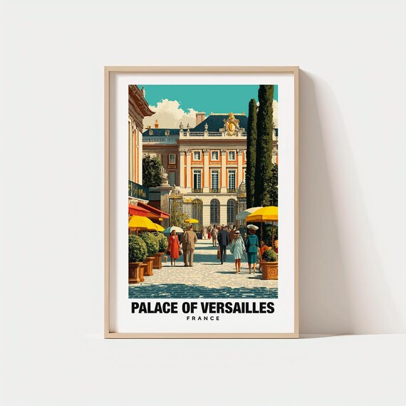 Palace of Versailles France Poster Grand Facade Visitors Parasols Travel Art