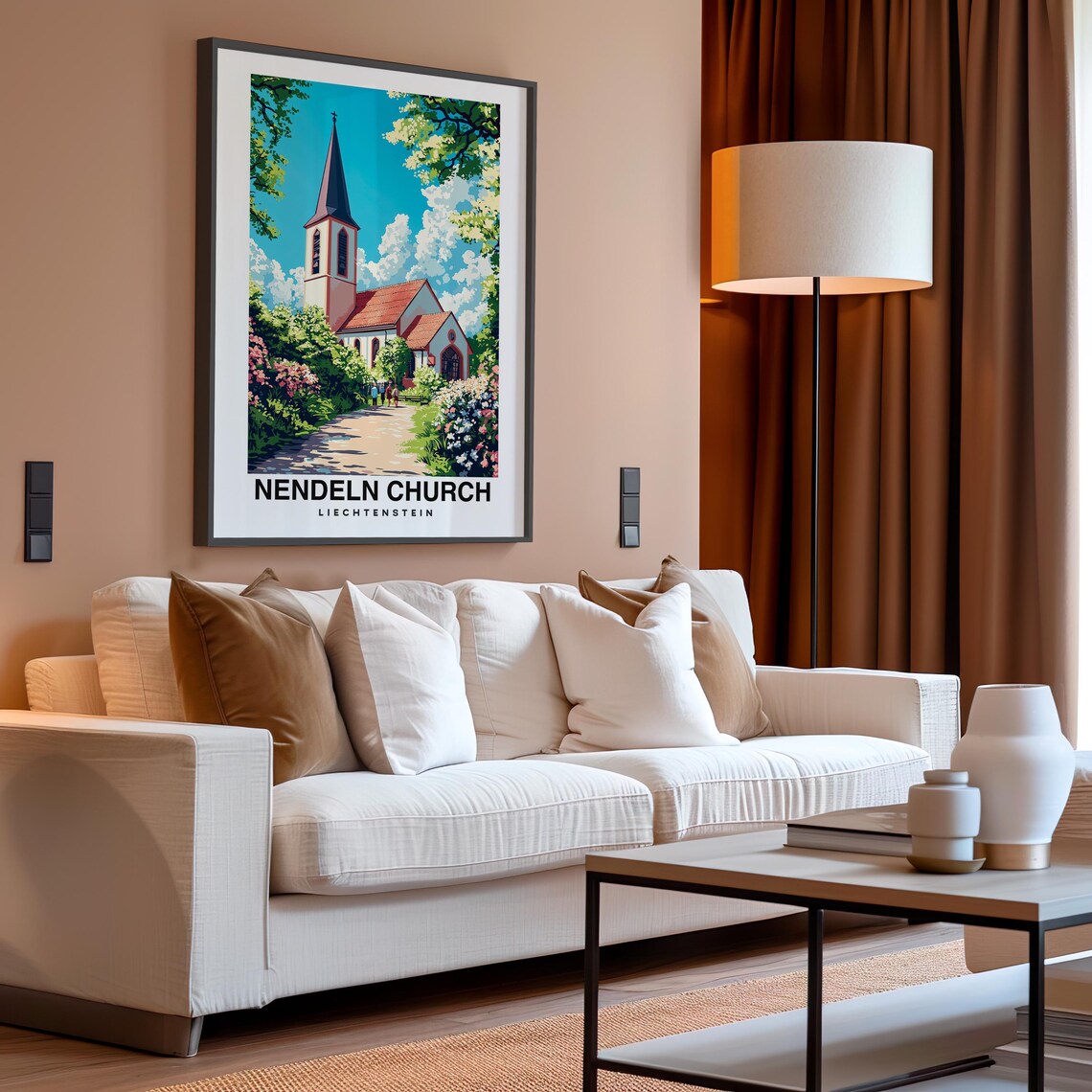 Nendeln Church Liechtenstein Garden Path Vintage Travel Poster - Image 4