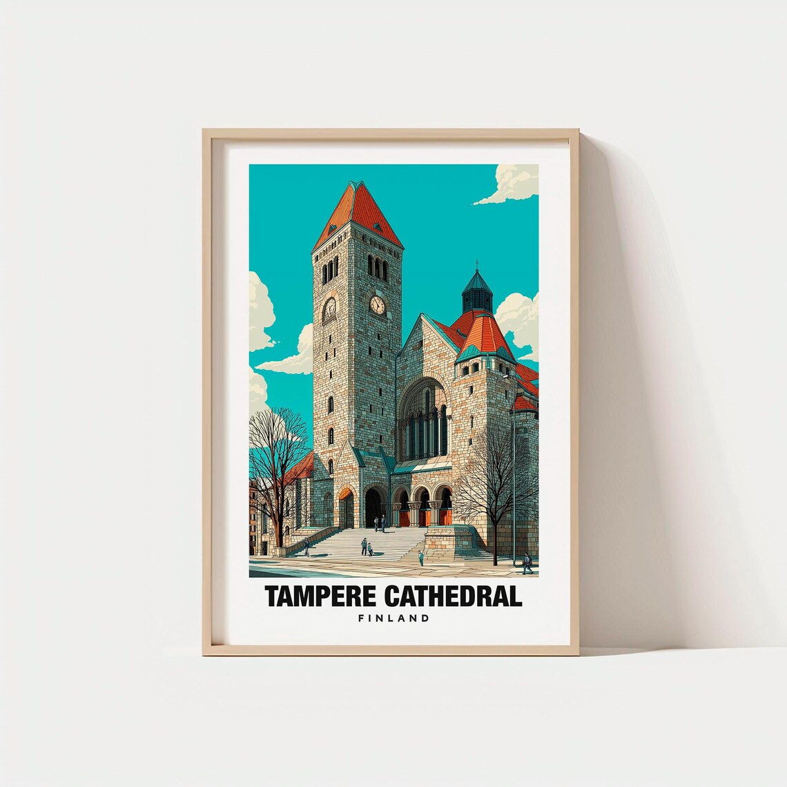 Tampere Cathedral Finland Historic Stone Church Landmark Travel Poster