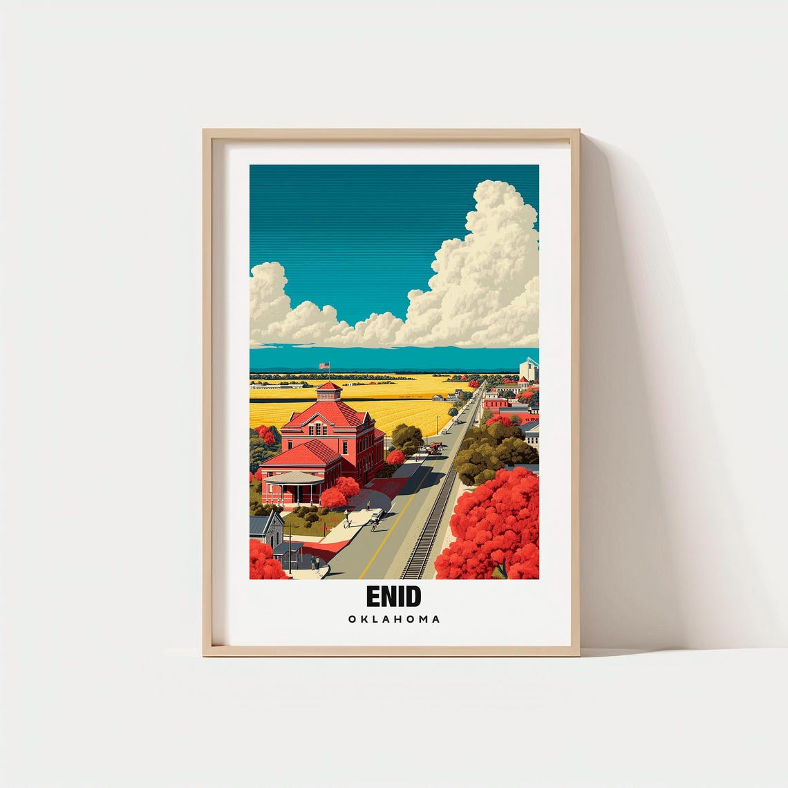 Enid Oklahoma Small Town Brick Main Street Prairie Landscape Poster